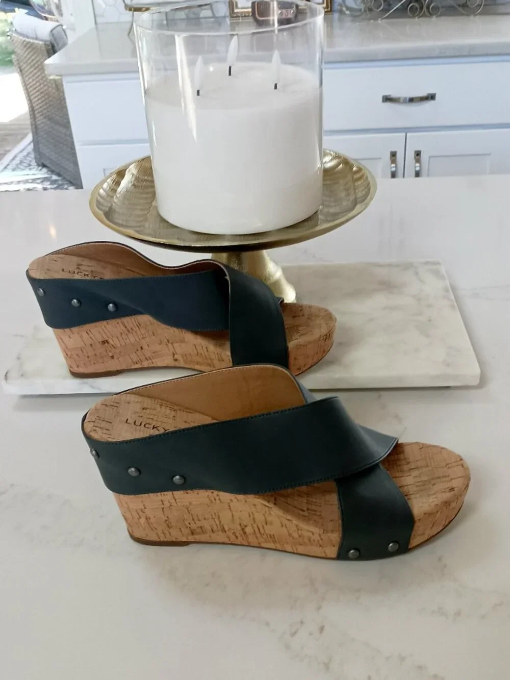 LUCKY BRAND VEGAN MILLER CORK WEDGE SANDALS